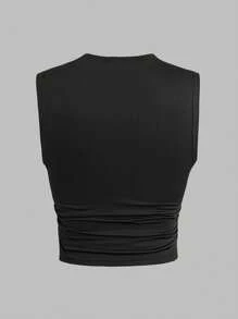Sweetra Canotta donna casual, aderente, senza maniche, in maglia elastica, versatile, di taglia comoda