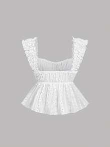 Sweetra French Style New Summer White Lace Babydoll With Cap Sleeves Cinched Waist Women Blouse Top - White - View 6