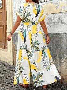 Breezaya Đầm Maxi in họa tiết ngẫu nhiên đơn giản hàng ngày cho nữ cỡ lớn - Màu vàng - Xem 2