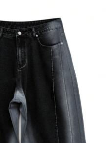 NEON BLANC Men's Woven Loose Fit Gradient Grey Street Fashion Denim Jeans, Streetwear Edition - Dark Grey - View 8