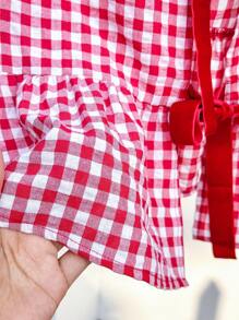 Comfortcana 女款红色和白色格子编织无袖衬衫，正面带结 - 紅色 - 查看 5