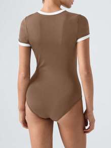 SHEIN EZwear Damen gebundener Rundhals Kurzarm Lässig T-Shirt Bodysuit