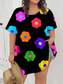 SHEIN CURVE+ Casual Minimalist All Over Print Plus Size Shirt, Pullover Doll Sweater Chic Blouses For Women - Multicolor - View 5