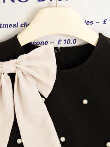 SHEIN Elladie kids Young Girl Summer New Pearl Bow Sleeveless Ruffle A-Line Hem Dress, French Style Minimalist Elegant Princess Commuting Dress Summer Holiday - Black - View 7