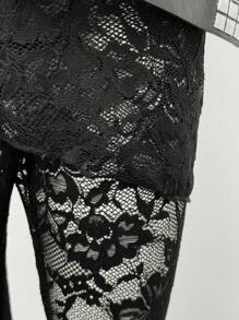 EgrlEra Fashionable Women's Black Lace Flared Leg Long Pants - Black - View 3