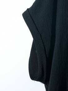 Linhara 大码纯色缺口领休闲短袖衬衫，夏季 - 黑色 - 查看 4