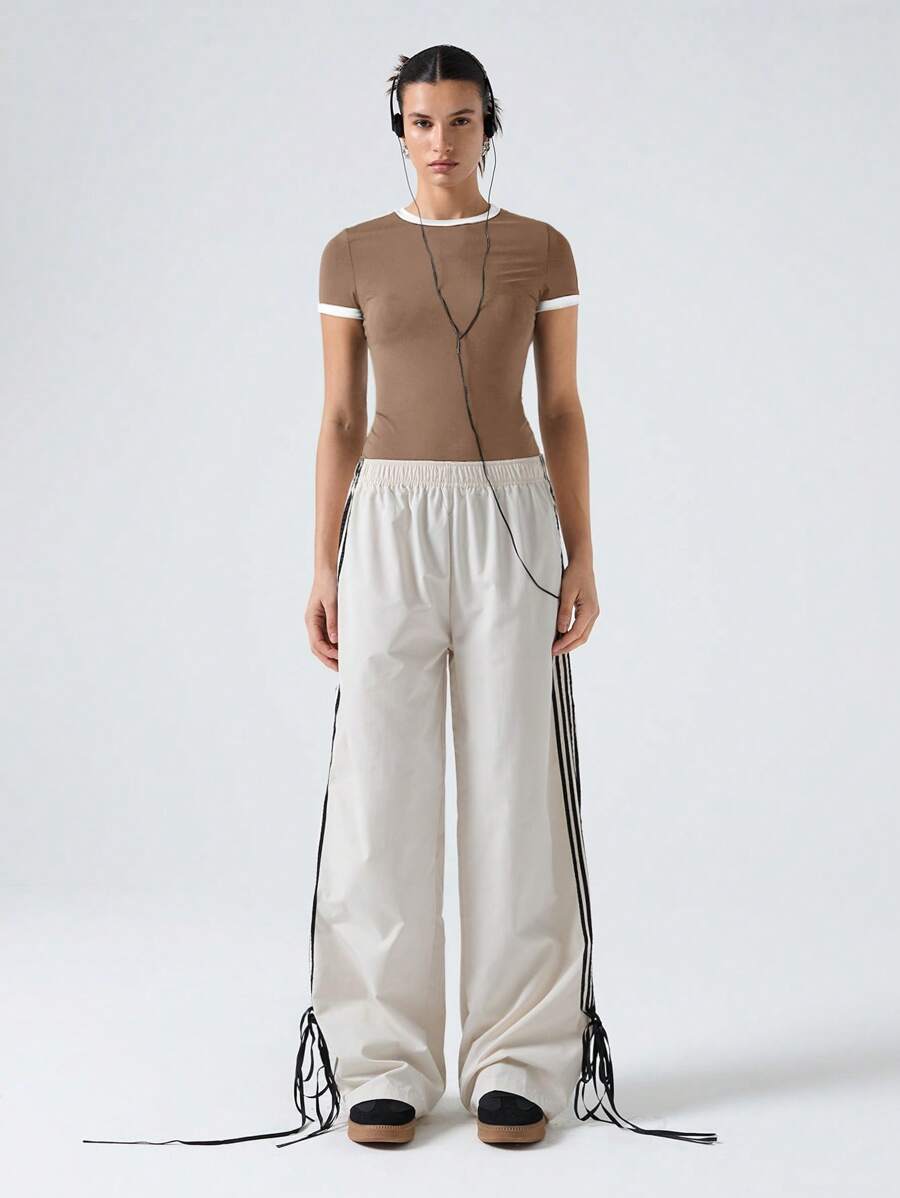 SHEIN EZwear Damen gebundener Rundhals Kurzarm Lässig T-Shirt Bodysuit