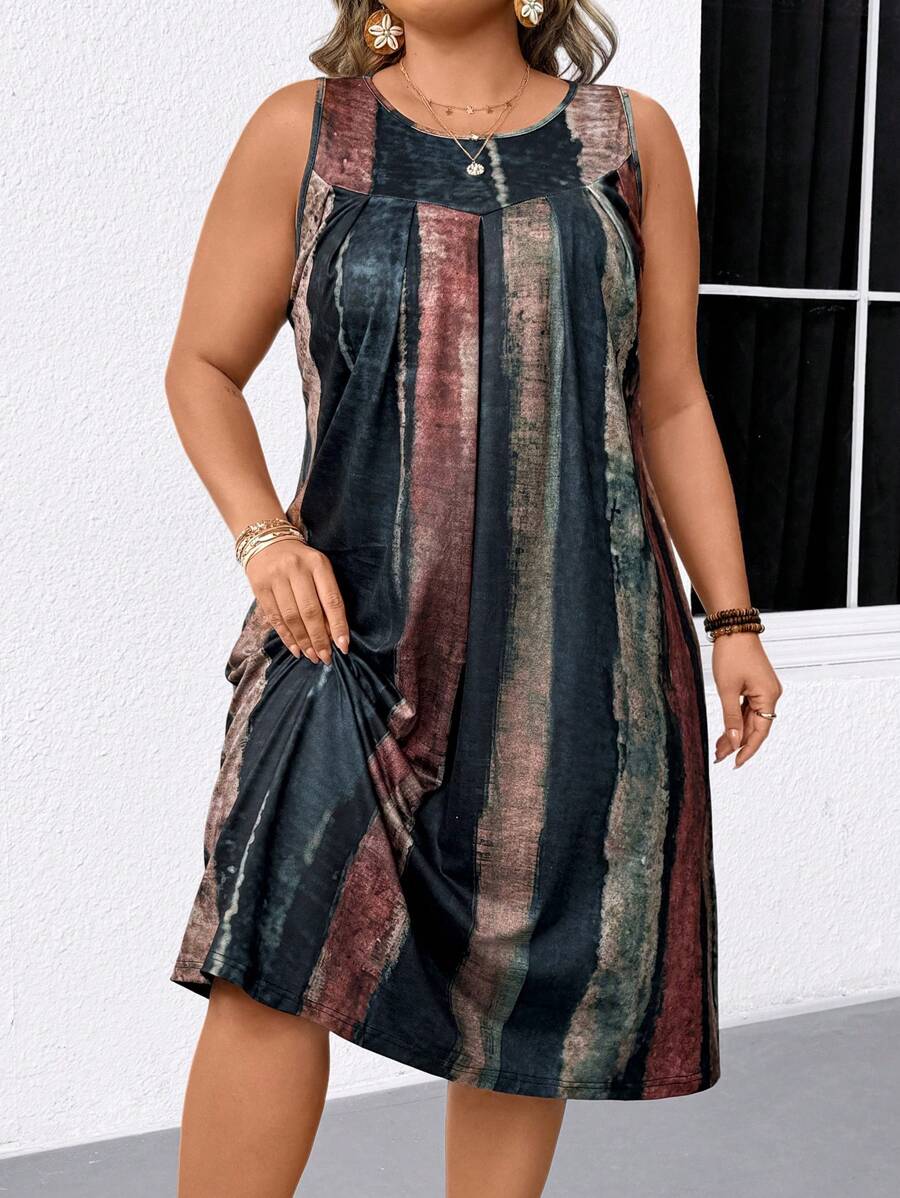 SHEIN LUNE Plus Size Women Casual Mid-Length Dress For Spring And Summer - Multicolor - View 1