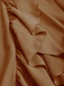 Sweetra Falda de mujer nueva de color burdeos estilo retro con volantes y bajo a diferentes alturas, falda con cintura con cordón y bajo en capas, falda de fiesta, falda estilo bohemio para primavera y verano - Caqui - Ver 3