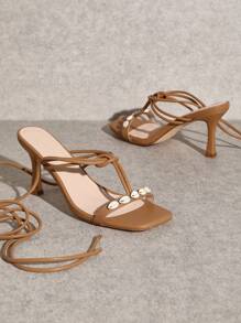 SHUZIA Women's Elegant Pointed Toe Ankle Strap Stiletto High Heel Sandals Spring Break Easter - Camel - View 5