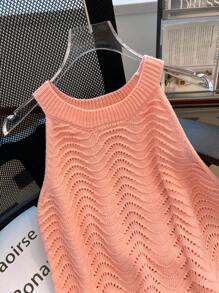 Franclia 2025 New Wave Pattern Sleeveless Cropped Knit Tank Top For Women, Revealing Shoulder Design, Fashionable Chic Style - Pink - View 4