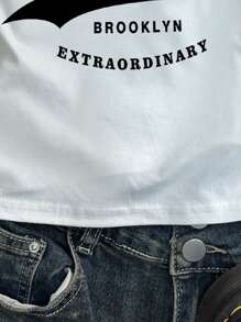 SHEIN Teen Girls Casual Minimalist Black & White New York 1998 Graphic Camisole, Sleeveless Snug Fit Tank Top, Summer - Multicolor - View 6