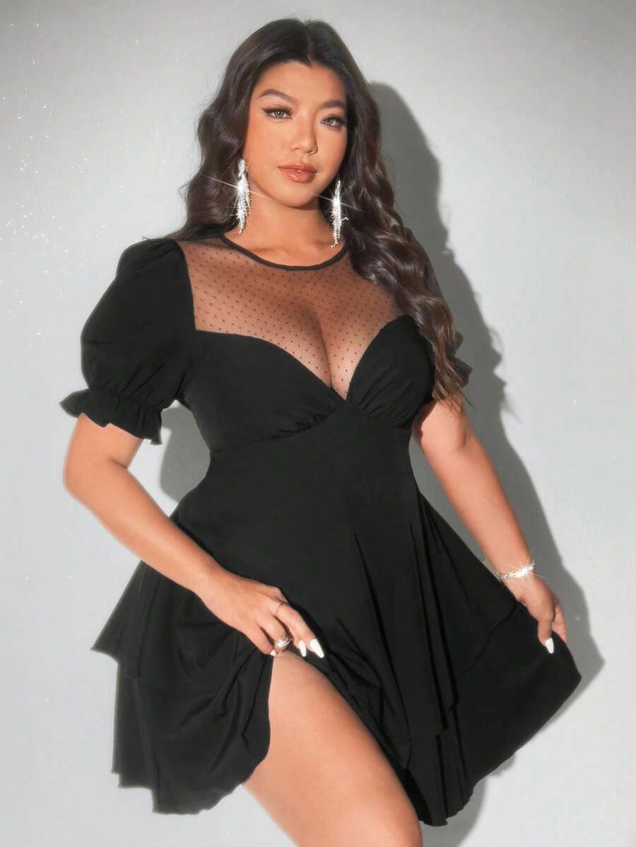 Viva Relle 大码性感优雅连衣裙 - 黑色 - 查看 1