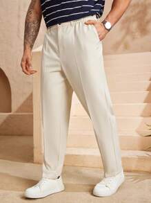 EASEVO Pantalones anchos de traje de color albaricoque para hombres de talla grande - Albaricoque - Ver 2