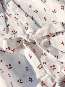 Comfortcana Áo sơ mi dệt trắng có thiết kế hình trái tim và nơ đáng yêu phía trước - trắng - Xem 3