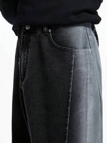 NEON BLANC Men's Woven Loose Fit Gradient Grey Street Fashion Denim Jeans, Streetwear Edition - Dark Grey - View 4