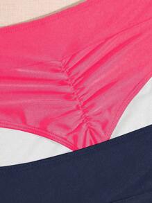 SHEIN Swim Curve 2pcs/Set Plus Size Women Solid Color & Leopard Print Bikini Bottom, Fashionable Resort Wear For Summer Beach Vacation