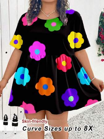 SHEIN CURVE+ 休闲简约全印花大码衬衫，套头娃娃毛衣