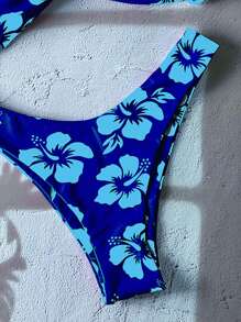 Swim Mod 女士夏季休闲花朵随机印花细肩带扭结前性感比基尼套装 - 彩色 - 查看 5
