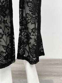 EgrlEra Fashionable Women's Black Lace Flared Leg Long Pants - Black - View 5