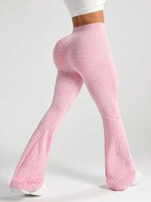 Seamluxe SHEIN Sport Women's High Stretch Gym Yoga Pants, Wide Leg Leopard Print Sports Trousers