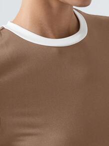 SHEIN EZwear Damen gebundener Rundhals Kurzarm Lässig T-Shirt Bodysuit