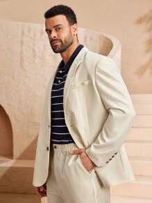 EASEVO Blazer de manga larga holgado de talla grande para hombre, para otoño e invierno - Albaricoque - Ver 6