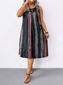 SHEIN LUNE Plus Size Women Casual Mid-Length Dress For Spring And Summer - Multicolor - View 6
