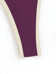 Swim Vcay 女士度假海滩撞色饰边泳衣套装 - 酒紅色 - 查看 10