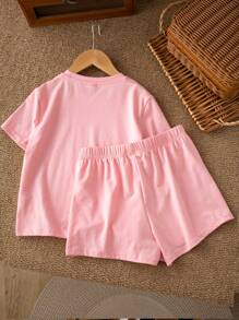 Emery Rose Kids Emery Rose Kids 2 件 Tween 女童休闲简约蝴蝶结装饰短袖上衣和短裤套装，夏季服装