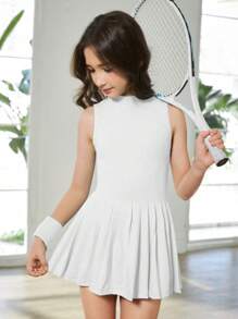 SHEIN Bộ đồ liền thân chống chói ngoài trời cho bé gái tuổi teen dùng khi chạy bộ, tập thể dục, các hoạt động thể thao như bóng rổ, bóng đá, quần vợt, cầu lông - Thời trang có khóa kéo ẩn phía sau - trắng - Xem 7