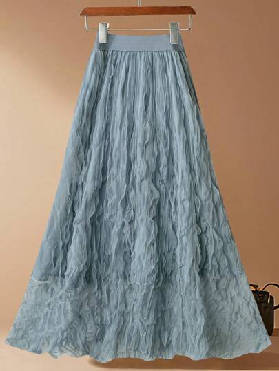 Franclia Sweet A-Line Ruffle Mesh Skirt For Women, High Waisted Pleated Flared Long Skirt, Spring/Summer Fall Cloth For Women