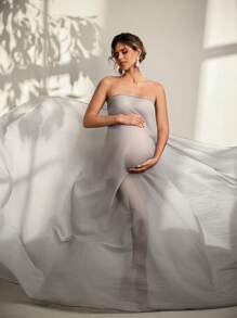 SHEIN Abito premaman in maglia monocolore, elegante mini abito tubo trasparente per servizio fotografico in gravidanza