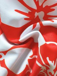 SHEIN Swim Springbreak Women's V-Neck Random Print Colorful Ruffle Design Top And Regular Triangle Bottoms 2 Pieces Swimsuit Set, Beach Vacation Outfits - Red and White - View 3