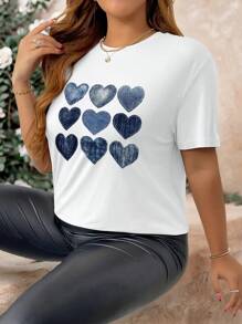 INAWLY Camiseta holgada de manga corta, cuello redondo y estampado de corazones para mujer de talla grande