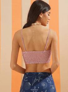 WESTFADE Áo crop top sọc ngang cổ chữ V họa tiết cowgirl miền Tây mùa hè đi biển - Đỏ và trắng - Xem 3