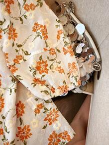 Franclia 女式春季压花碎花休闲办公/度假衬衫上衣