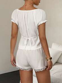 SHEIN Unity Women's Plain Button Half Placket Short Sleeve Casual Top - White - View 2
