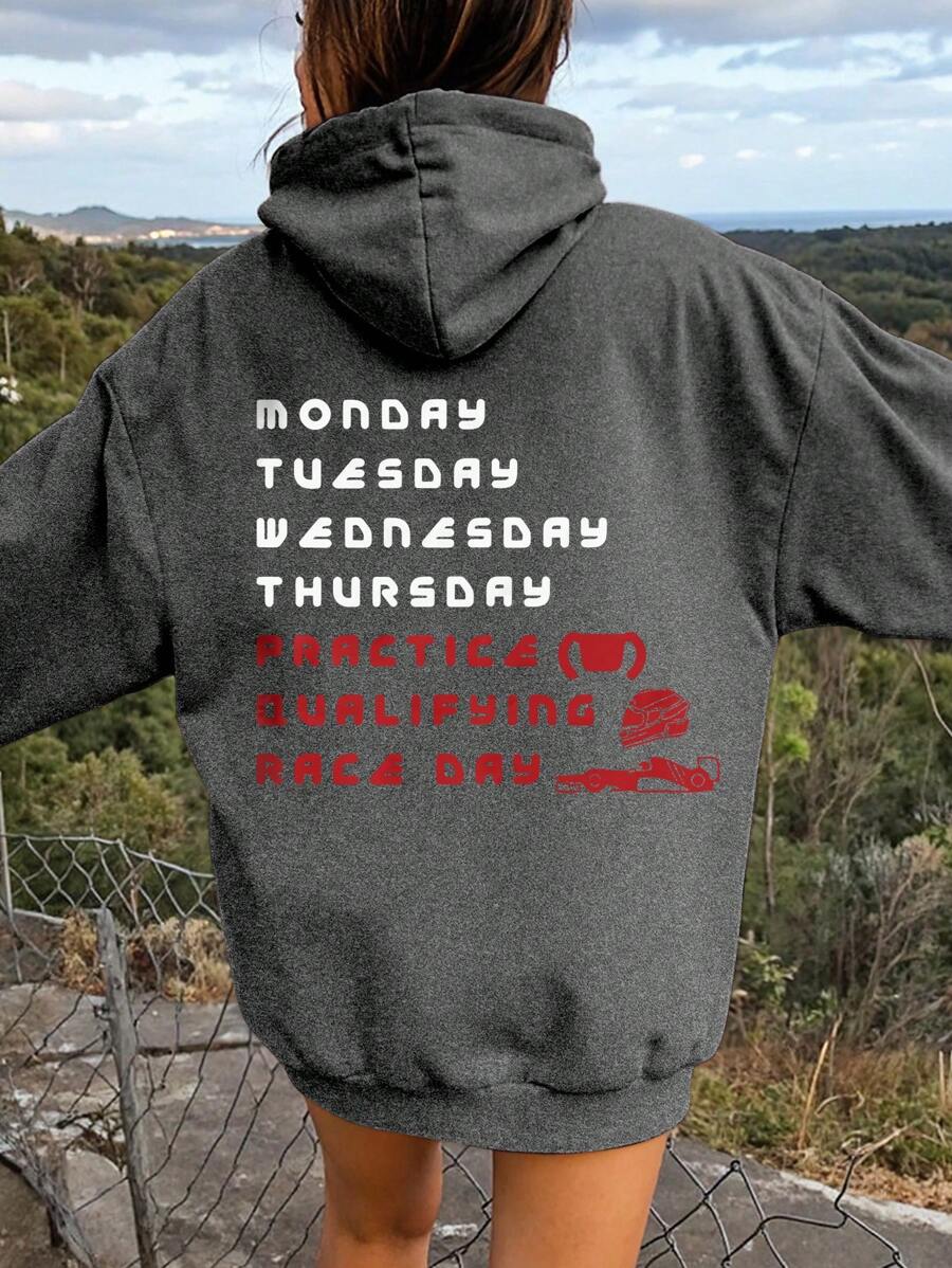 赛车迷连帽衫，女士长袖休闲运动卫衣，赛车爱好者礼物，适合春秋季节、毕业典礼、教师节、返校套头衫秋季 - 深灰色 - 查看 1