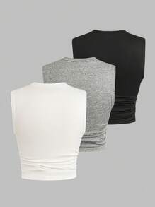 Sweetra Canotta donna casual, aderente, senza maniche, in maglia elastica, versatile, di taglia comoda