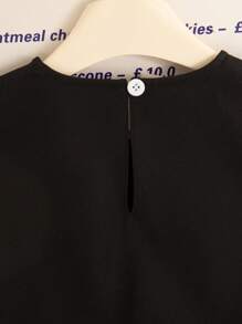 SHEIN Elladie kids Young Girl Summer New Pearl Bow Sleeveless Ruffle A-Line Hem Dress, French Style Minimalist Elegant Princess Commuting Dress Summer Holiday - Black - View 6