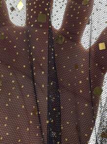 Elenzga Plus Size Patchwork Foil Mesh Extra Long Dress