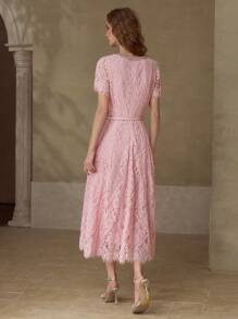 MOTF LACE BELTED RHINESTONE DETAIL DRESS