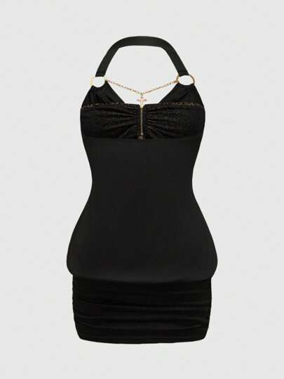 Kawaii Plus Size Y2K Draped Neck 2 In 1 Tight Mini Dress