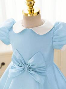 舞会礼服 女孩优雅闪亮金色面料泡泡袖大束腰正式派对礼服 - 藍色 - 查看 5