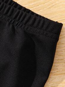 SHEIN 2 件 Tween 女童休闲心形印花粉色短袖圆领 T 恤和黑色裤子套装，夏季返校装 - 彩色 - 查看 6