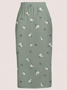SHEIN LUNE 大码抽绳碎花 A 字裙，简约时尚，适合夏季 - 彩色 - 查看 2