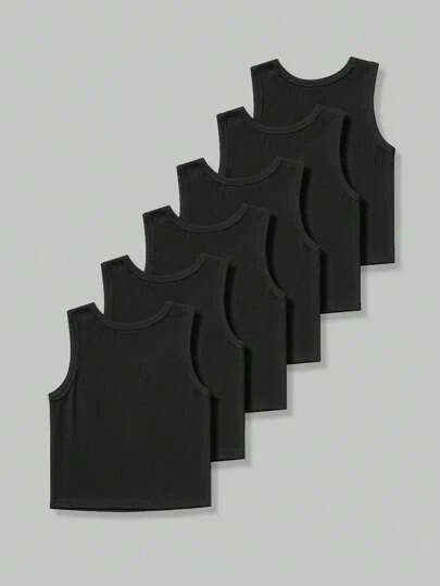 SHEIN Áo thun cổ tròn trơn 6 chiếc cho bé trai Young Boys