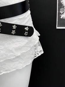 EgrlEra 2pcs Women Lace Sheer Halter Tank Top And Mini Skirt Set - White - View 6