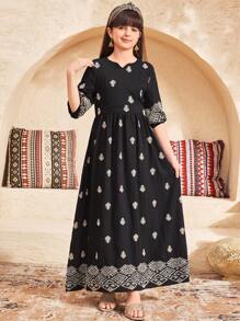 SHEIN Tween Girl Vacation Style Dress, Short Sleeve - Black - View 5